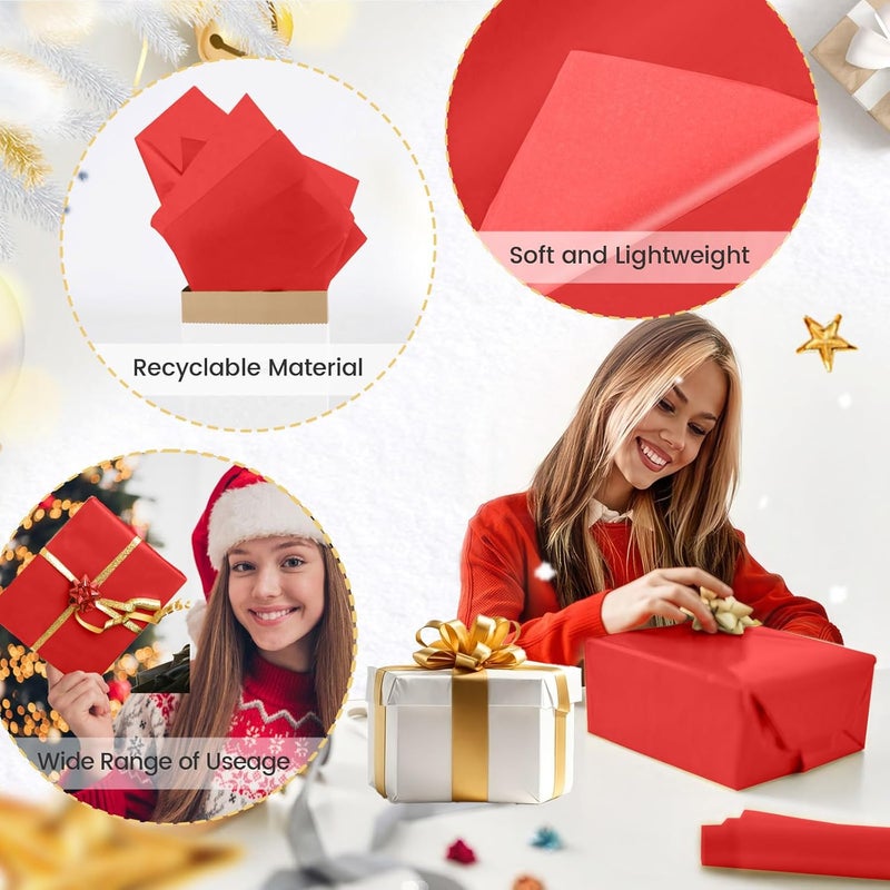 Hlonon Red Tissue Paper for Gift Bags - 30 Sheets of Red Wrapping Tissue Paper Bulk Packaging Paper for Weddings Birthday DIY Project Christmas Gift Wrapping Crafts Decor (14 x 20 Inch) - Image 2